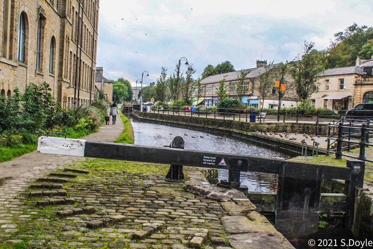 Canal-side stone terraces in Slaithwaite in the Colne Valley