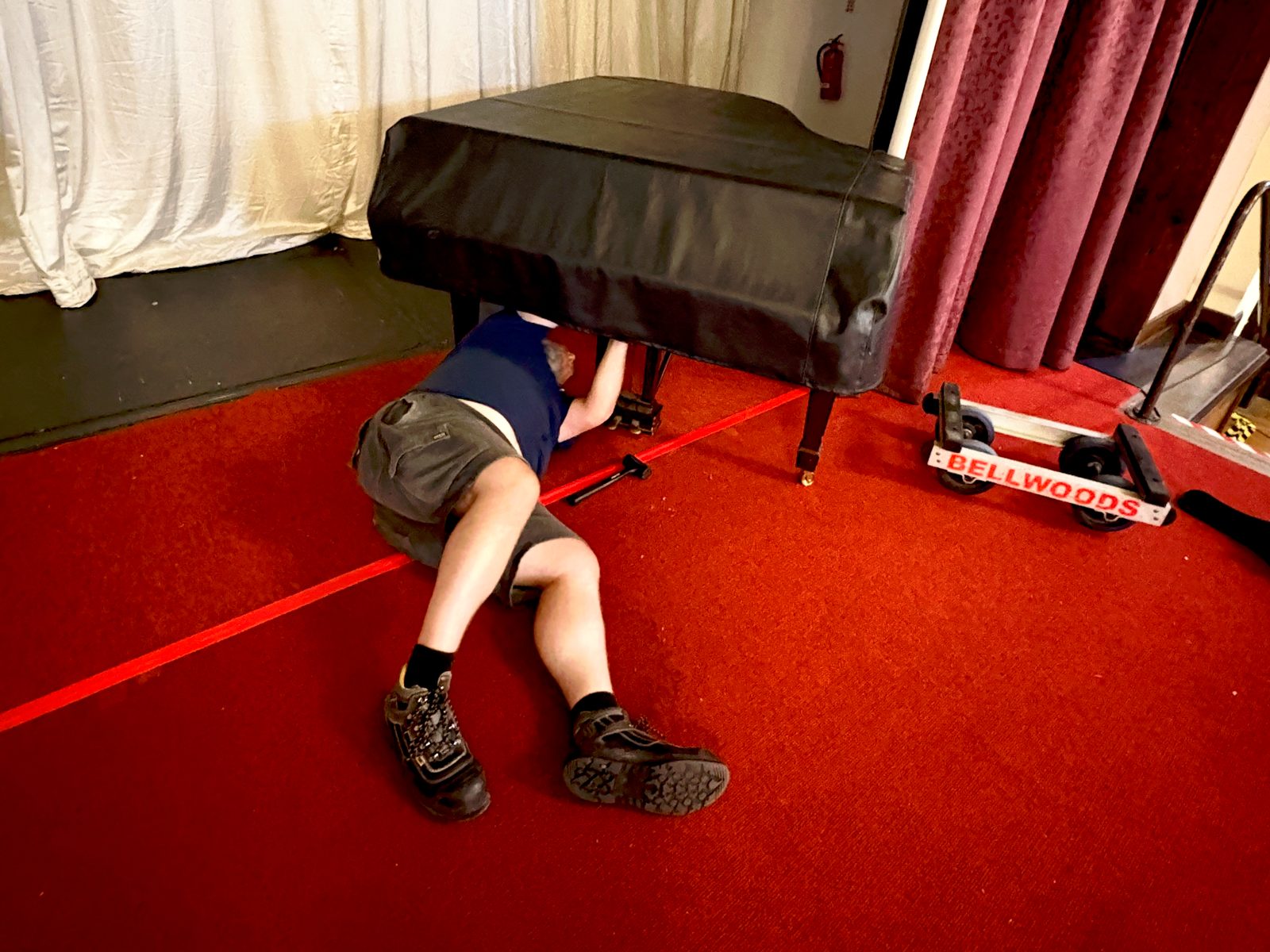 A Steinway grand piano reassembled on the Civic Hall stage at Wallasey Town Hall